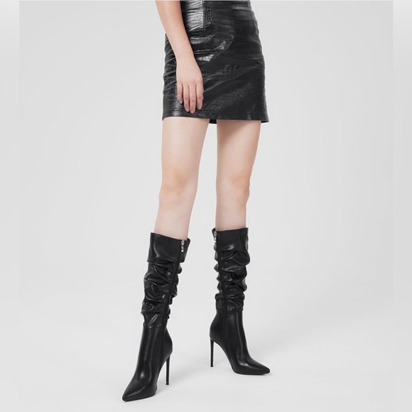 Elisabet Tang Knee High Boots Womens Black Matte PU 4 Inch Stiletto New - Picture 4 of 8